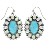 Western Rhinestone Turquoise Oval Concho Earrings | 1.6" Drop