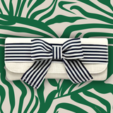 Church Clutch | Neutral Linen with Navy Grosgrain Bow