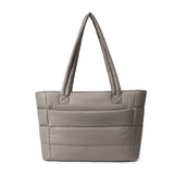 Aime Commuter Tote Quilted Puffer with Luggage Strap Carry Taupe Grey