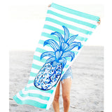 Blue Aqua Striped Tropical Pineapple Beach Towel