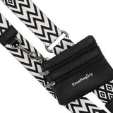 Clip & Go Phone Purse Crossbody Strap Zippered Pouch Black White Chevron