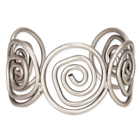 Boho Chic Silver Wire Swirl Cuff Bracelet