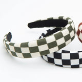 Checkered Headband Soft Fabric Padded Green White