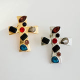 Artisan Color Muse Cross Brooch Pin Gold