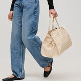 Rhonda Woven Vegan Leather Tote Bag | Ivory