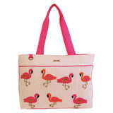 Beaded Flamingo Shoulder Tote — Natural
