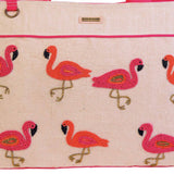 Beaded Flamingo Shoulder Tote — Natural