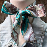 Turquoise Nautical Pattern Western Skinny Cowgirl Mini Wild Rag Scarf Necktie