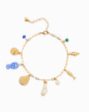 Tidepool Treasure Charm Anklet | Blue Ceramic Fish & Shell