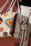 Handmade Navajo Pattern Cotton Duffel Bag with Suede Straps — Ivory