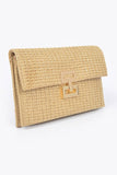 Ivory Faux Straw Flap Clutch with Gold Clasp