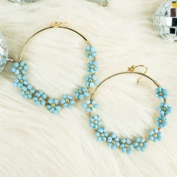 Pretty In Bloom Blue Floral Hoop Earrings