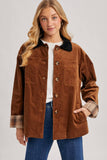 Camel Corduroy Barn Coat with Plaid Interior
