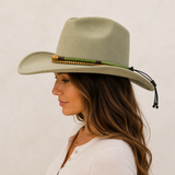 Green & Gold-Tone Beaded Western Hat Band, Adjustable
