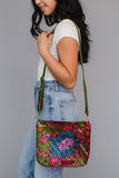 Olive & Multicolored Velvet Floral Crossbody Bag