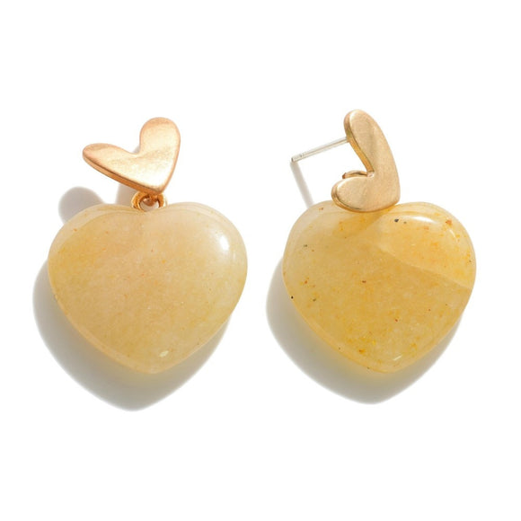 Natural Stone Heart Drop Earrings