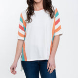 Daya Stripe Dolman Half Sleeve Scoop Neck Hi-Lo Top