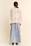 Sheer Floral Lace Bell Sleeve Blouse Cream