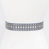 Rhinestone & Metal Studded Elastic Belt in Silver