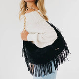 Loretta Black Faux Suede Fringe Shoulder Bag