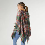 Copacabana Plaid Hooded Poncho Red Green White