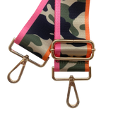 Green Camo with Hot Pink & Orange Edges Adjustable Crossbody Bag Purse Guitar Strap