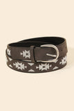 Western Boho Aztec Embroidered Pattern Vegan Leather Belt Black