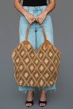 Brown & Cream Woven Diamond Tote Bag