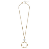 Belle Studded Flower and Pearl Necklace in Worn Gold