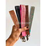 Hand Tooled Leather Wristlet Keychain Key Fob Skinny Pink