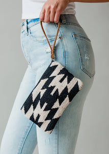 Cream Black Western Aztec Cotton Wristlet