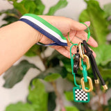 City Hip Jingle Wristlet Key Chain Bag Charm Green Navy Black White Gold