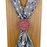 Western Round Silver Tone with Red Stones Wild Rag Scarf Slide