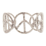 Hammered Peace Sign Cuff Bracelet - Silver Boho Statement Jewelry