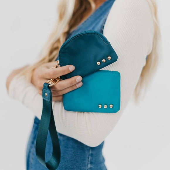 Dolly Dual Pouch Wallet Wristlet Teal and Navy Combo