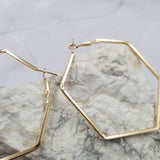 Gold Tone Geometric Hexagon Wire Hoop Earrings