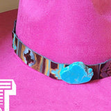 Magenta Navajo Suede Leather Hat Band with Turquoise Slab