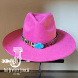 Magenta Navajo Suede Leather Hat Band with Turquoise Slab