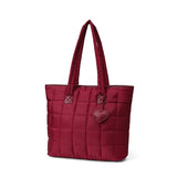 Everyday Tote Bag Quilted Puffer with Heart Bag Charm Cherry Red