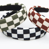 Set of 3 Checkered Headband Soft Fabric Padded Black, Brown and Green