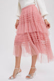 High Low Frilled Tulle Midi Skirt Rose Pink