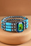 3-Strand Navajo-Style Glass Stone Stretch Bracelet | Silver & Blue | Western Boho