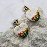 MOM Heart Tulip Flower Clay Dangle Earrings