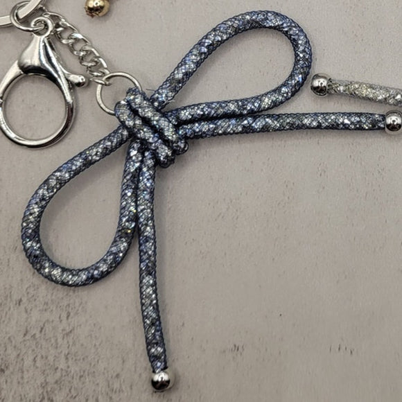Steel Silver Mesh Coquette Bow Keychain Bag Charm
