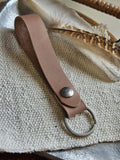 Hand-Cut Dusty Blush Leather Key Fob with Silver Hardware