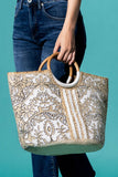 Ruggine Myth Floral Printed Woven Jute Tote Shopper Bag