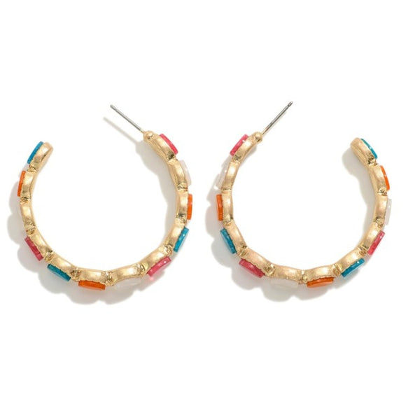 Stone Hoop Earrings Multicolor