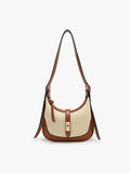 Ariana Straw & Vegan Leather Shoulder Bag in Natural/Brown