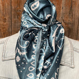 Blue White Paisley Printed Western Southwestern Wild Rag Scarf Accent