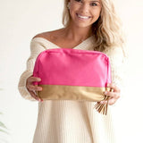 Hot Pink Cabana Canvas Cosmetic Bag
